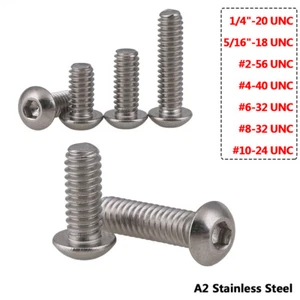 #2-#10 1/4" 5/16" UNC Allen Socket Button Head Machine Screws Bolts A2 Stainless - Picture 1 of 7