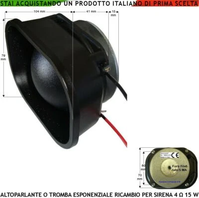 SECURVERA CONO ALTOPARLANTE MAGNETODINAMICO 4 Ω 10/15 W RICAMBIO UNIVERS SIRENE ANTIFURTO