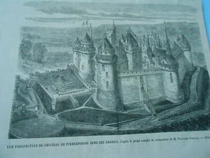 Gravure 1867 - Vue perspective du Chateau de Pierrefonds avec ses abords - Picture 1 of 1