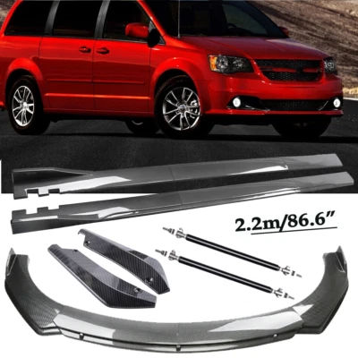 For Dodge Grand Caravan Carbon Fiber Front Bumper Lip Spoiler & Side Skirt Body - Image 1 of 4