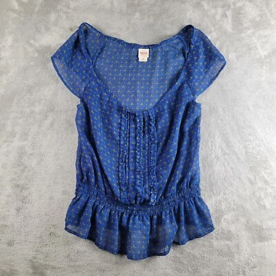 Top Mossimo para mujer medio azul estampado transparente cuello redondo manga gorra ligero Foto 1 de 4