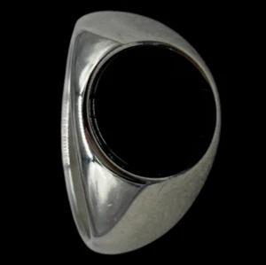 Anello da Uomo Donna color argento in acciaio inossidabile e pietra nera rotonda - Foto 1 di 12