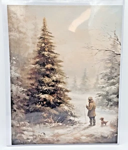 VINTAGE WEIHNACHTSGEMÄLDE DRUCK WINTER RUSTIKAL WANDKUNST BAUERNHAUS 11X14" DEKOR - Bild 1 von 5