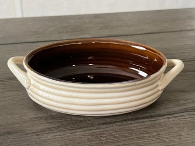 Crate & Barrel Brunswick Brown Oval Stoneware Au Gratin Casserole Bowl 4” x 8” - Image 1 of 4