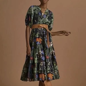 Anthropologie Conditions Apply Puff Sleeve Midi Dress Sz 4 Cottagecore Boho Chic - Picture 1 of 14