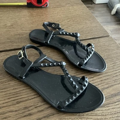 Saks Fifth Avenue Jelly Pyramid Studded Black Sandals Flats womens  sz 6.5 (37) - Image 1 of 4