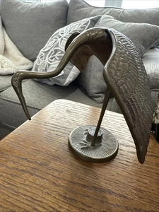 Vtg Brass Bird Stork/Crane/ Flamingo Statue Figurine Medium 7”x 6” - Picture 1 of 5