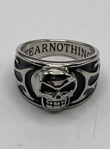 Anillo Banda Llamas Cabeza Calavera Hombre Tono Plateado Negro Talla 9.5 Gótico Motociclista Rock - Imagen 1 de 8