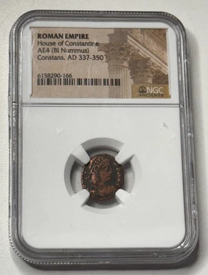 Constans AE4 BI Nummus AD 337-350 NGC Antiguo Imperio Romano Casa de Constantino Foto 1 de 2