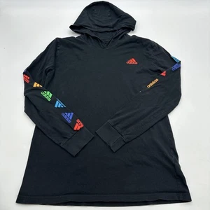 Adidas Hoddie Sweatshirt Youth Boys L 14/16 Black Logo ..#30412 - Picture 1 of 8