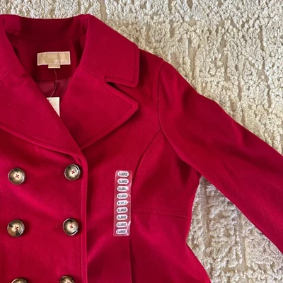 MICHAEL KORS Red Double Breasted Jacket Wool Blend Peacoat Womens XL - Image 1 of 4