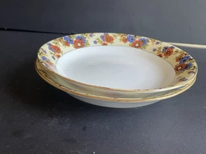 Aynsley Bone China Romany Orange Blue Floral Band 7.5” soup Plate Set Of 2 - Picture 1 of 6