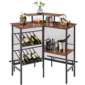 Bar Unit, 3 Tier Liquor Cabinet with Metal Mesh Front, 41.3 Inch Corner Stand...