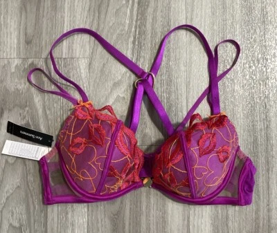 Ann Summers -Kiss Me Quick-Padded Plunge Bra - Purple Size 32A  -RRP £40 New - Image 1 of 4