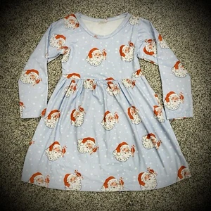 6-7 Niñas VESTIDO DE SANTA CLAUS de la vieja escuela Flutter Manga Larga Azul Retro Navidad - Imagen 1 de 4