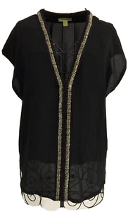 Avocado Top Size 10 Blouse Black Embellished Beaded Evening Dressy Shor Sleeve - Picture 1 of 11