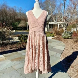 NWT BHLDN Perri Pleated Lace V-Neck Dress in Light Pink Blush Sz 10 - Picture 1 of 13