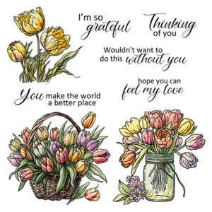 Tulip Flowers Hope You Can Feel My Love Metal Cutting Dies Clear Stamps Crafts - Picture 1 of 8