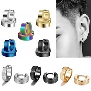 9mm Stainless Steel Ring Hoop Clip Punk Stud Huggie Piercing Earrings Unisex - Picture 1 of 19