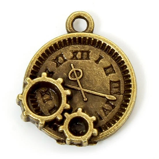 10 Small Antique Bronze Tone Steampunk Clock & Cogs Shaped Charms 16mmx14mm - Image 1 of 1