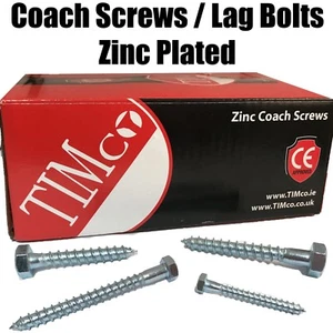 Coach Screw Lag Bolts TIMco M6 M8 M10 M12 ZINC Hex Head Timber Wood Desk Brick - Picture 1 of 1
