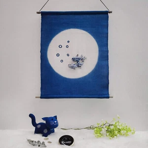 Tie Dye Tapestry with Bamboo Rod, Coarse Cottton Shibori Wall Hanging - Goldfish - Picture 1 of 5