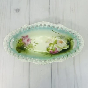 Celery Ceramic Dish Floral Pink White Roses Blue 5" Trinket Tray Germany 75 - Picture 1 of 13