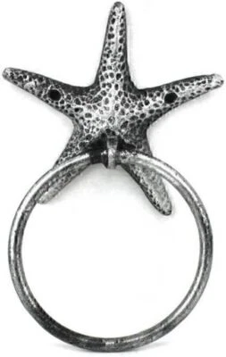 Antique Silver Cast Iron Starfish Towel Holder 8.5 Inch - Starfish Decoration - Imagem 1 de 2