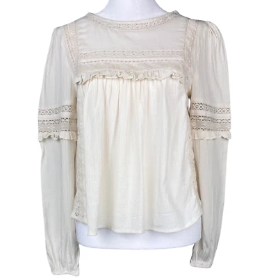 Nuevo con etiquetas Top American Eagle Mujer Boho Manga Larga Campesino Corbata Beige XS Coqueta Foto 1 de 4