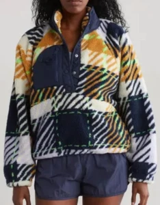 NUOVO FREE PEOPLE FP MOVIMENTO PLAID ROCKY RIDGE PULLOVER PILE GIACCA CAPPOTTO XS - Foto 1 di 10