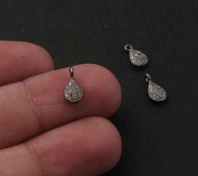 Pflastern Diamant Minimalist Birne Charm Anhänger 925 Silber Anhänger Zubehör - Bild 1 von 4