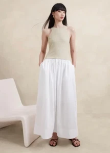 Banana Republic Ribbed Racerback Tank Drop Waist Maxi Dress Tan/White NWT XXS - Picture 1 of 4