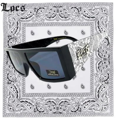 Men Motorcycle Biker Hardcore Gangster Locs SUNGLASSES Large White Bandana Frame - Image 1 of 4