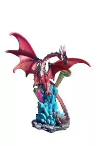 Red Winged Dragon Guardian with Magical Crystals Collectible Figuring H = 9 in - Picture 1 of 6