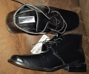 MICHELE OLIVIERI Square Toe Black Leather Lace up Dress CHUKKA Size 9. REG - Picture 1 of 7