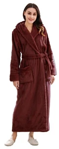 RH Robe Womens Long Hooded Bathrobe Plush Fleece Winter Sleepwear S-XL RHWN2233 - Picture 1 of 33