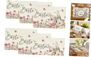 Flowers Rabbits Easter Placemats Set of 6, 12x18 Inch Seasonal Spring Table - Picture 1 of 8