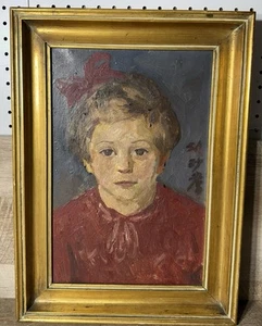Antique European Impressionist Oil On Canvas Girl With Bow Signed SA Framed - Picture 1 of 16