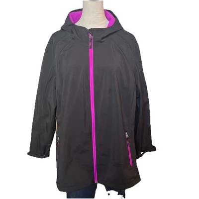 Free Tech Women’s Black Hooded Full Zip Purple Fleece Lined Jacket  3X (22W-24W) - Image 1 of 4
