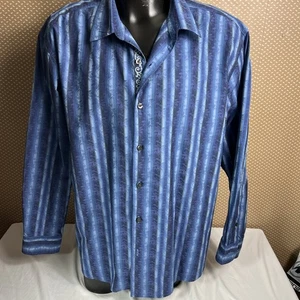 Camicia Tommy Bahama manica lunga blu a righe con bottoni taglia XL - Foto 1 di 12