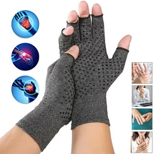 Copper Compression Gloves Anti Arthritis Fingerless Hand Support Pain Relief UK - Picture 1 of 17