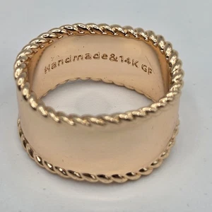 Handmade 14K Gold Filled Wide Cigar Band Ring Twisted Rope Edge Size 10 10.5g TW - Afbeelding 1 van 16