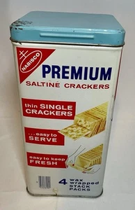 Vintage Nabisco Premium Saltine Cracker Tin Canister 1969 New York 14 Oz - Picture 1 of 8