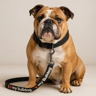 I ❤️ My Bulldog Dog Leash Black Nylon Pet Lead Heavy Duty Metal Clip 6ft - Image 1 of 4