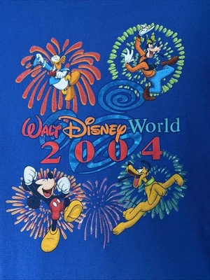Camisa De Colección Walt Disney World Talla Grande 2004 Mickey Pluto Goofy Donald Azul Foto 1 de 4