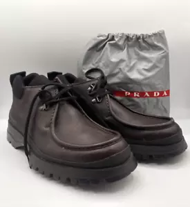 Vintage Prada Chukka Lug Hiker Boot Moc Schnürstiefel Braun Italien T0394 Gr. 9 - Bild 1 von 11