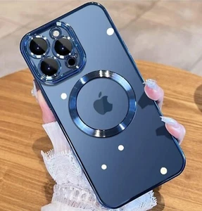 Blue Magnetic Glossy iPhone 15 Pro Case with Full Camera & Screen Protector - Picture 1 of 8