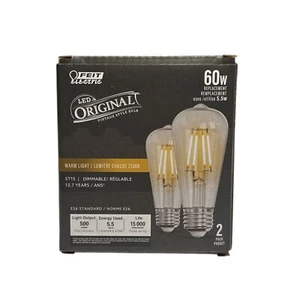 Feit Electric LED Vintage Style Bulbs 60W Equivalent ST15 E26 – 2 Pack - Picture 1 of 4