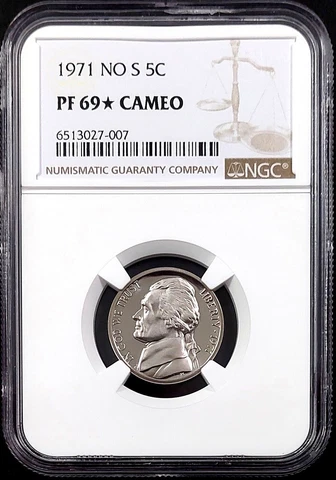 1971 Proof "NO S" Jefferson Nickel certified PF 69 STAR Cameo by NGC! Cover