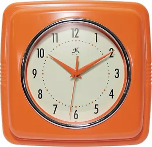 Square Silent Retro 9 inch Mid Century Modern Kitchen Diner Wall Clock Quartz - Picture 1 of 5